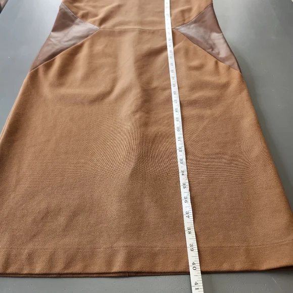 Lafayette 148 New York Sz 6 Dress Brown Genuine Leather Trim Pockets Sleeveless - Picture 8 of 12